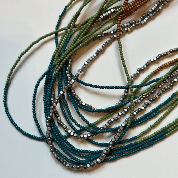 Multi Strand Seed Beaded Necklace in Greens and Browns 21-24” - Picture 3 of 3